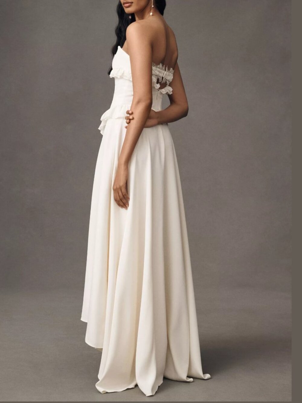 For Love & Lemons Strapless Cream Ruffle High-Low Dress - Picture 2 of 16